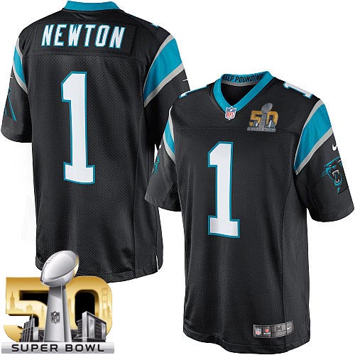 Men's Limited Cam Newton Super Bowl L Nike Jersey Black Home - #1 NFL Carolina Panthers
